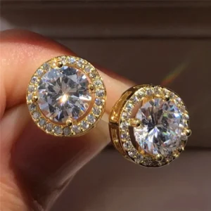 Brinco Moissanite Redondo  Vintage Estilo